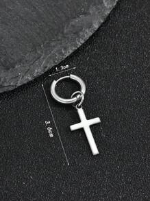 1pc Fashionable Stainless Steel Cross Pendant Earrings, Suitable For Men's Daily Decoration, Jewelry Gifts And Party Wear - Silver - View 3