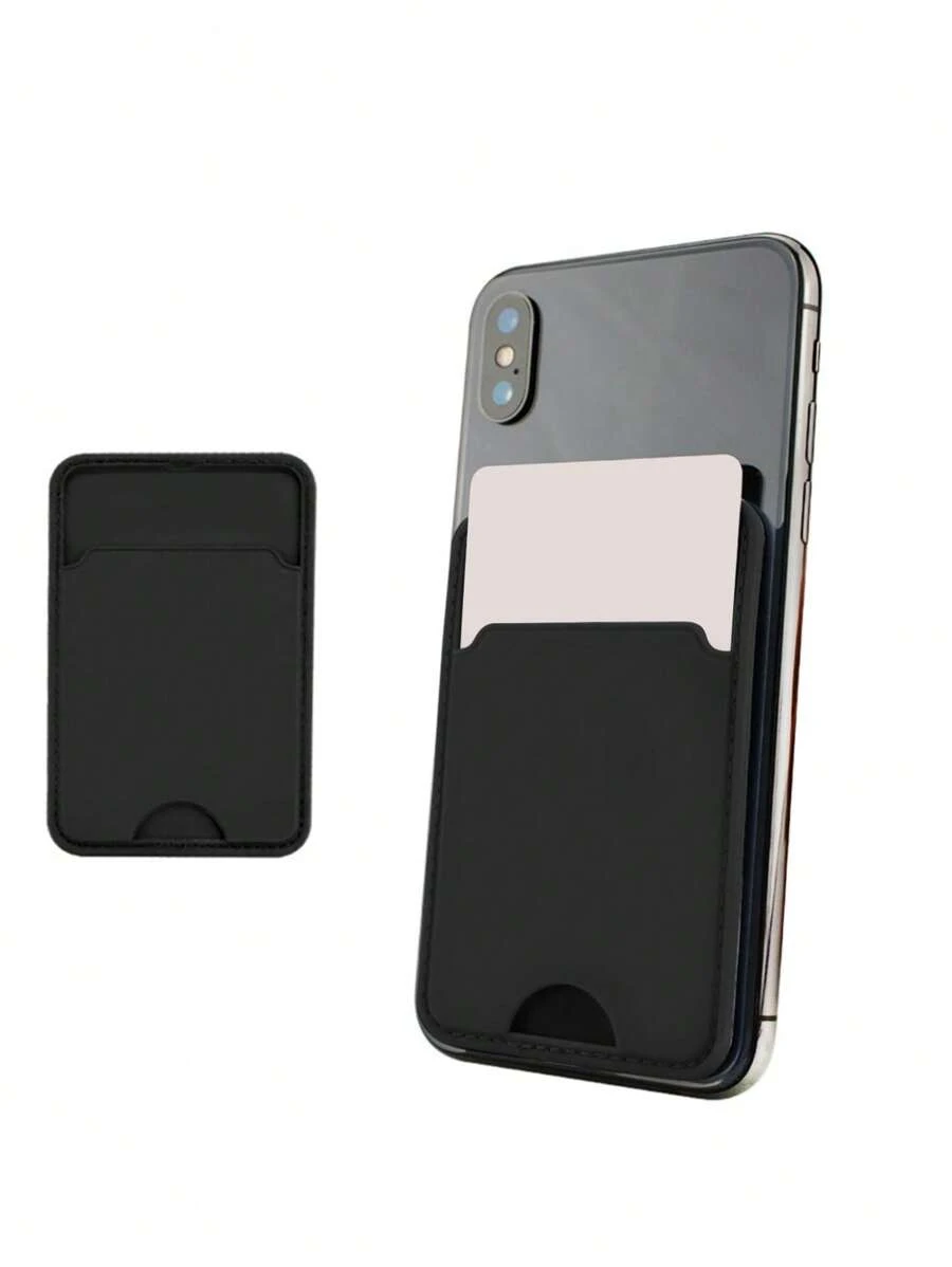 Solid Color Adhesive Card Holder Bag - Black - View 1
