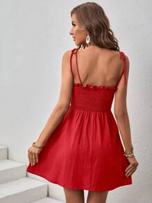 SHEIN VCAY Solid Button Front Cami Dress - Red - View 2