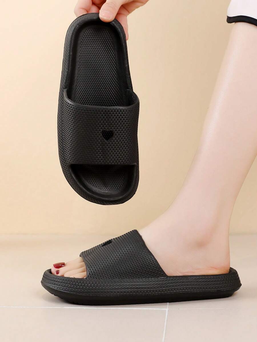 Mujer Chanclas con textura con banda única moda plástico negro - Negro - Ver 1