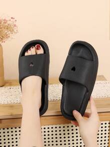 Mujer Chanclas con textura con banda única moda plástico negro - Negro - Ver 2