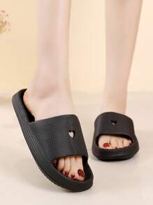 Mujer Chanclas con textura con banda única moda plástico negro - Negro - Ver 3