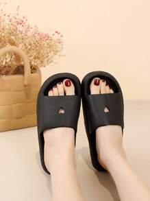 Mujer Chanclas con textura con banda única moda plástico negro - Negro - Ver 4