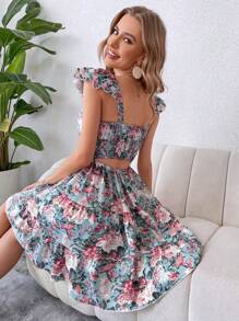 Breezaya Vestido con estampado floral ribete con fruncido - Multicolor - Ver 2