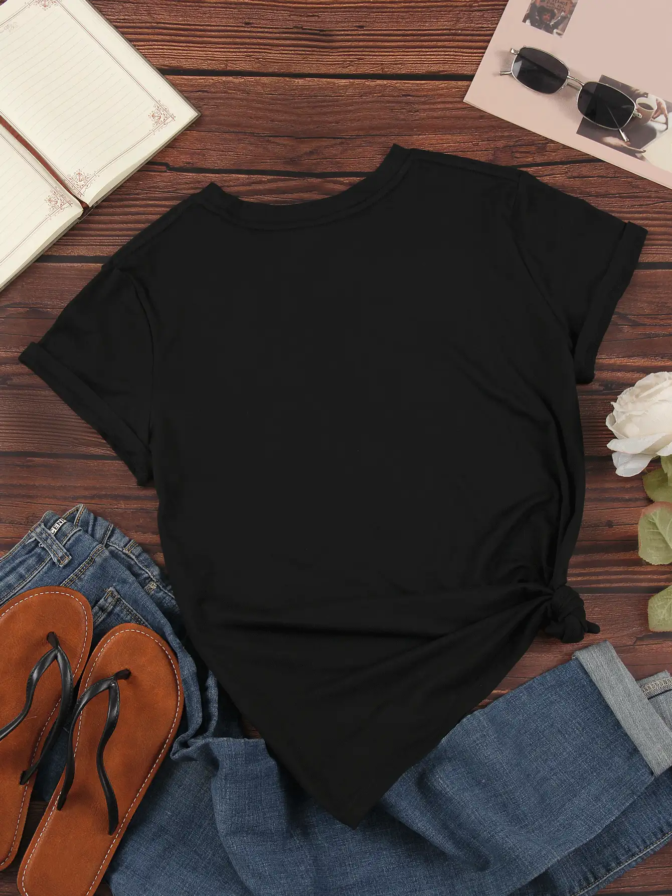 SHEIN LUNE Cactus And Slogan Graphic Tee - Black - View 2