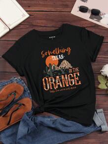 SHEIN LUNE Cactus And Slogan Graphic Tee - Black - View 7