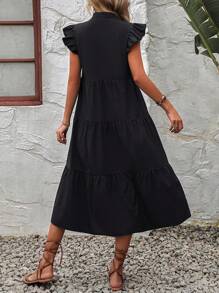 Breezaya Robe longue maxi avec encolure échancrée, garniture volantée, pour vacances et tenue de plage pour femme