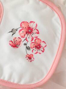 SHEIN Baby Girl Newborn Floral Print Ruffle Trim Jumpsuit & Accessory Headband & Bib & Gloves - White - View 5