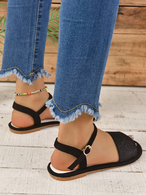 Women Minimalist Flat Sandals, Elegant Fabric Ankle Strap Sandals