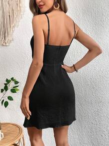 SHEIN VCAY Cami Kleid mit Knoten vorn, Wickelsaum, - Schwarz - Übersicht 2