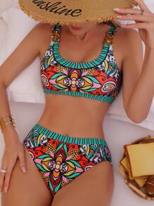 SHEIN Swim Floral Print Bikini Set For Summer Beach