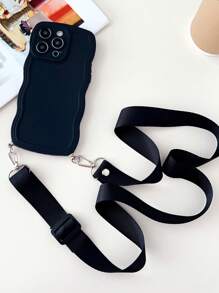 Funda de teléfono sólida con marco ondulado de manzana, resistente al agua, a los golpes y a los arañazos, con cordón - Negro - Ver 5