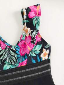 Toddler Girls 1pc Tropical Print Ruffle Trim One Piece Swimsuit - Multicolor - View 4