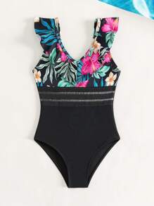 Toddler Girls 1pc Tropical Print Ruffle Trim One Piece Swimsuit - Multicolor - View 6