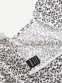 SHEIN VCAY Ditsy Floral Print Sweetheart Neck Puff Sleeve Peplum Top - White - View 5