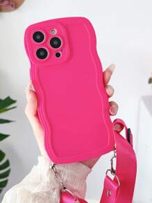 Funda de teléfono bandolera rosa con marco ondulado, funda de teléfono sólida con cordón, funda de teléfono neón, resistente al agua, a prueba de golpes, anti-caídas y resistente a los arañazos