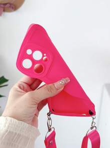 Funda de teléfono bandolera rosa con marco ondulado, funda de teléfono sólida con cordón, funda de teléfono neón, resistente al agua, a prueba de golpes, anti-caídas y resistente a los arañazos