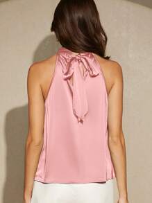 Maija Solid Satin Halter Top Workwear - Dusty Pink - View 2
