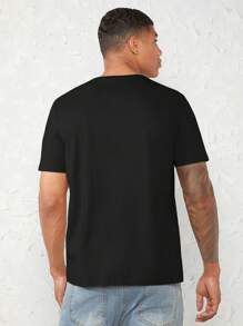 GENTILAND 男士棉素色圓領T恤 - 黑色 - 查看 2