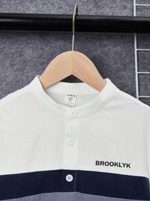 Tween男孩信封字母平面色塊襯衫和短褲 - 藍白色 - 查看 3