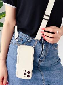 Apple Wavy Frame Solid Phone Case With Lanyard Waterproof Shockproof Anti-Fall Scratch Resistant