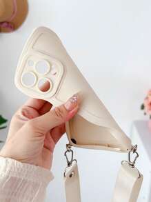 Apple Wavy Frame Solid Phone Case With Lanyard Waterproof Shockproof Anti-Fall Scratch Resistant