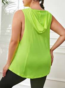 SHEIN Daily&Casual Plus Kangaroo Pocket Hooded Sports Tank Top - Yellow - View 3