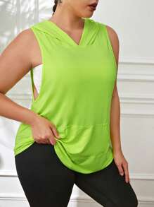 SHEIN Daily&Casual Plus Kangaroo Pocket Hooded Sports Tank Top - Yellow - View 5