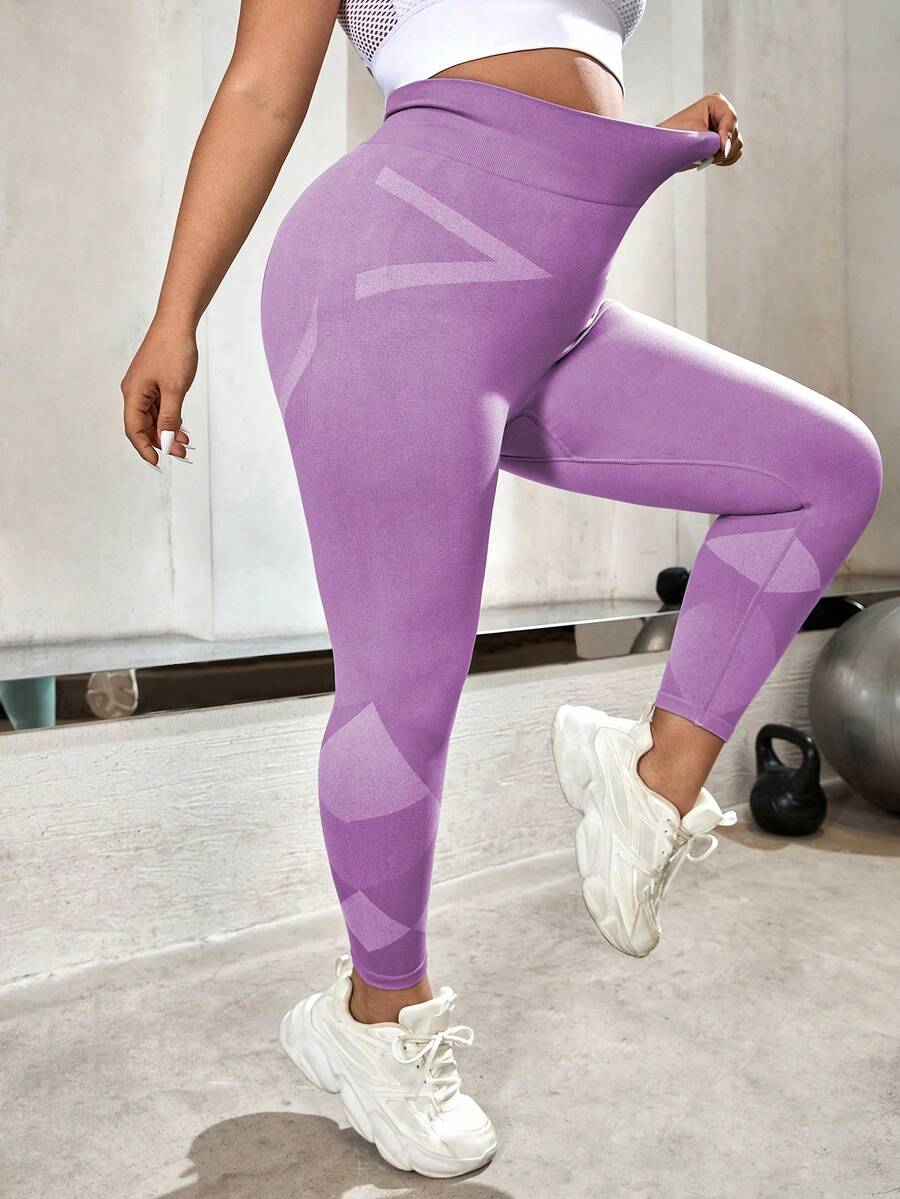 SHEIN Yoga Basic 大碼寬腰帶運動打底褲 - 紫色 - 查看 1