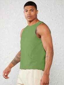 GENTILAND Men 100% Cotton Solid Tank Top - Lime Green - View 3