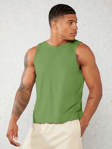 GENTILAND Men 100% Cotton Solid Tank Top - Lime Green - View 5