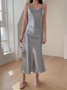 DAZY Draped Collar Cami Dress - Blue - View 4