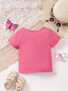 Baby Girl Rainbow & Slogan Graphic Tee - Hot Pink - View 2