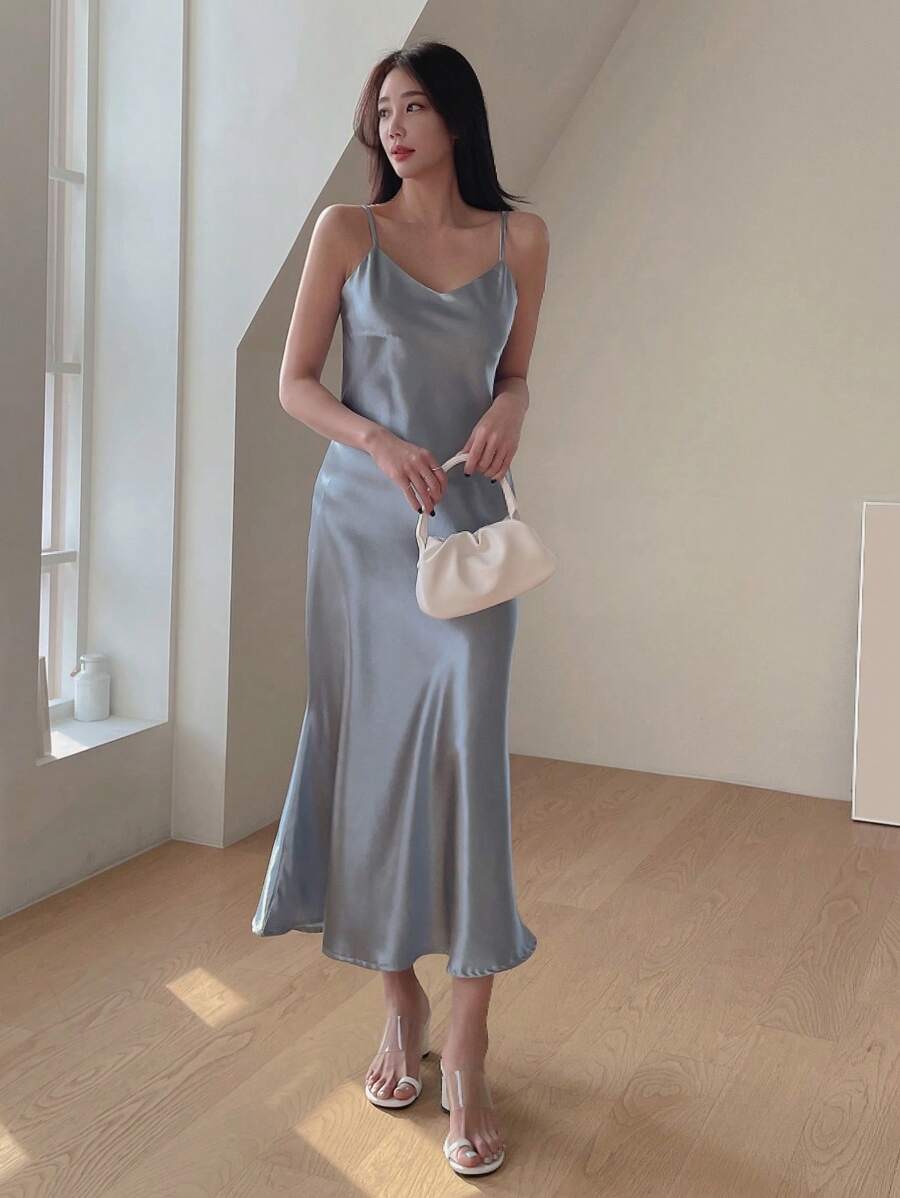 DAZY Draped Collar Cami Dress - Blue - View 1