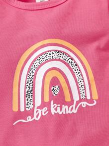 Baby Girl Rainbow & Slogan Graphic Tee - Hot Pink - View 3
