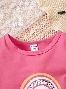 Baby Girl Rainbow & Slogan Graphic Tee - Hot Pink - View 4