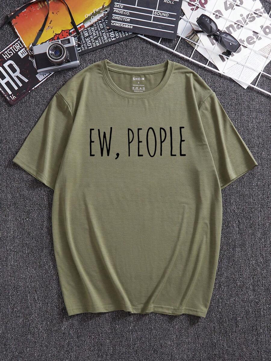 Men Cotton Slogan Graphic Tee - Army Green - View 1