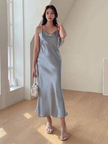 DAZY Draped Collar Cami Dress - Blue - View 7