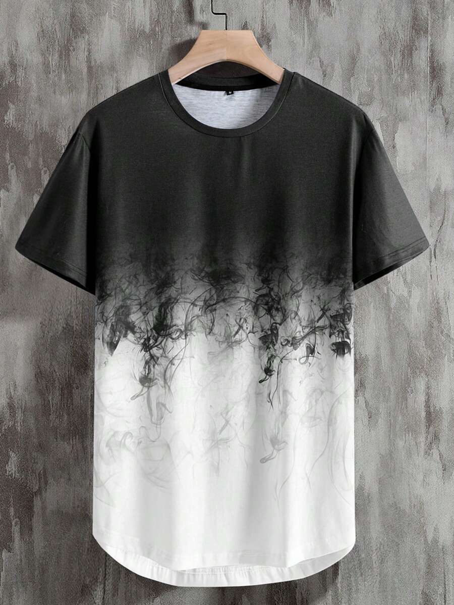 Manfinity Homme 男士圖案印花T恤 - 黑與白 - 查看 1