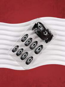 ROMWE Grunge Punk 24pcs Short Almond Cartoon Cat Pattern Fake Nail & 1sheet Tape & 1pc Nail File - Multicolor - View 2