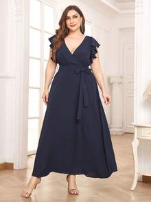 Plus Ruffle Trim Belted Dress