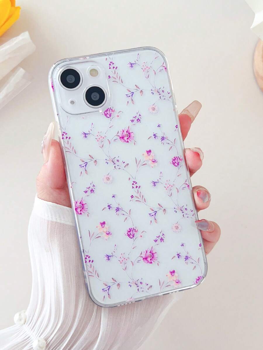 Flower Print Clear Phone Case - Multicolor - View 1