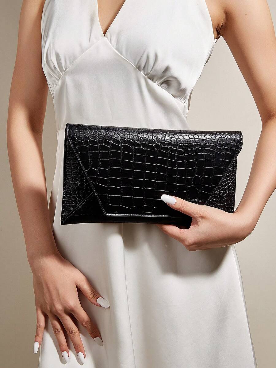 Medium Envelope Bag Geometric Embossed Solid Black - Black - View 1