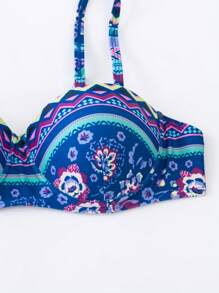 印花聚攏比基尼泳裝附沙灘裙