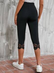 SHEIN LUNE Quần tất nữ Cắt ra Sò điệp màu trơn Giải trí - màu đen - Xem 2