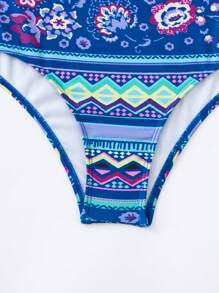 印花聚攏比基尼泳裝附沙灘裙