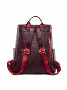 LECEY 中等經典背包針腳細節金屬裝飾前拉鏈 - 酒紅色 - 查看 4