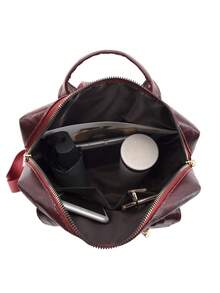 LECEY 中等經典背包針腳細節金屬裝飾前拉鏈 - 酒紅色 - 查看 5