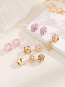 10入組/套時尚鋅合金花和鎖設計DIY珠子適合女士DIY首飾製作 - 彩色 - 查看 4