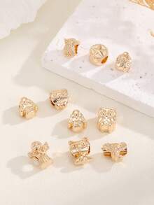 10入組/套創意鋅合金大象和貓頭鷹形狀DIY珠子適合女士DIY首飾製作 - 金黃色 - 查看 2